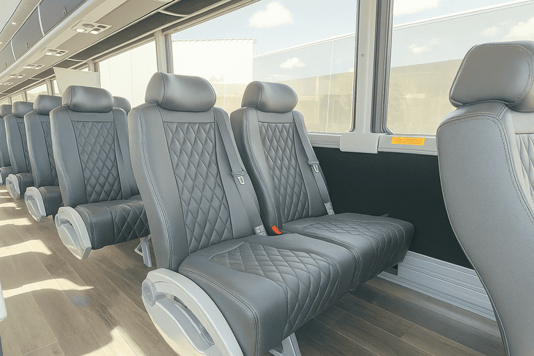 interior of Worcester Shuttle Bus Rentals charter bus